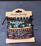 6 Pcs Men\'s Vintage Multilayer Leather Adjustable  Bracelet Set