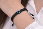 1Pcs Unisex Black Braided Thread Evil Eye Bracelet - Handmade Adjustable Nazar Protection Charm Wristband for Men, Women & Couples