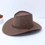 Unisex Wide Brim Linen Straw Cowboy Hat - Breathable Summer Beach Sun Protection Cap with Adjustable Wind Rope for Men & Women