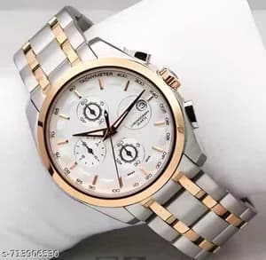 Watch For Men Two Tone Color Stainless Steel Dte Function White Dial Watch For Men