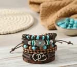 6 Pcs Men\'s Vintage Multilayer Leather Adjustable  Bracelet Set