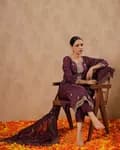 Purple Embroidered Kurta Pant Set With Dupatta