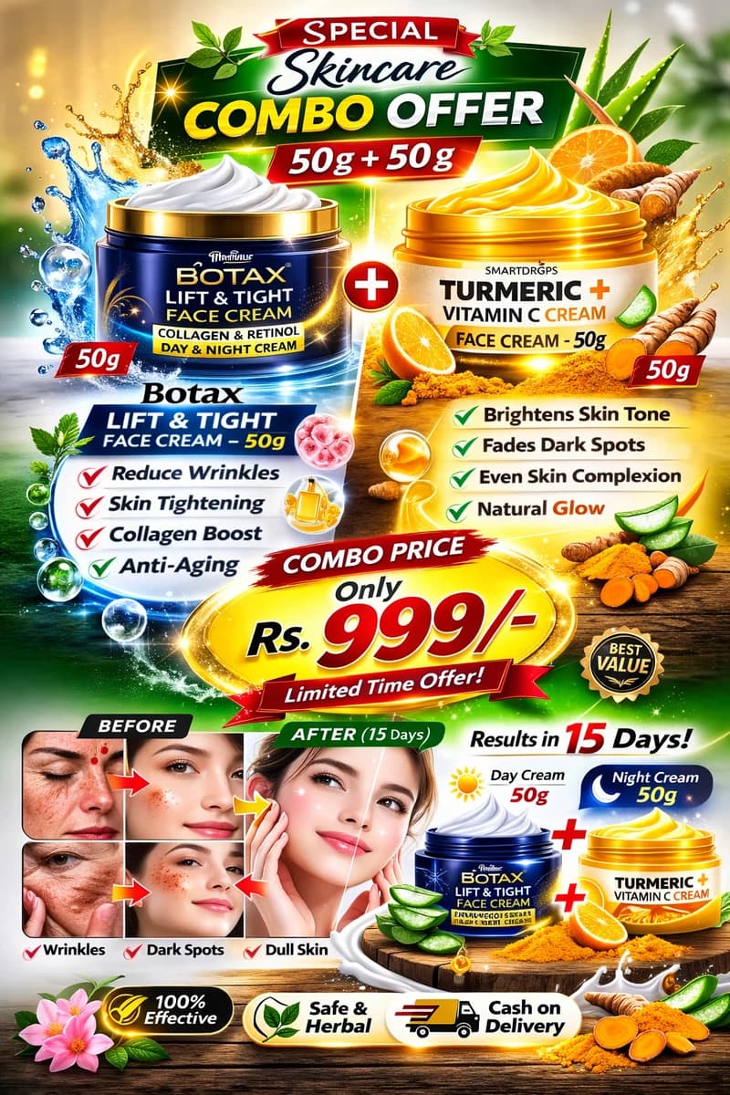 Botax Lift & Tight Cream 50g + Turmeric Vitamin C Face Cream 50g Combo | Anti Aging + Brightening | Wrinkle & Dark Spot Care | Only Rs.999