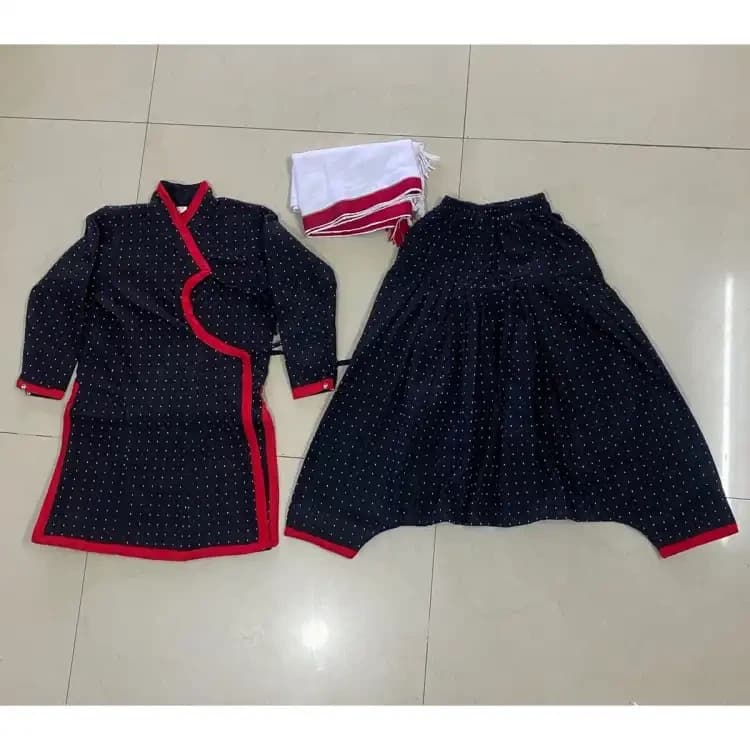 Girl Newari Traditional Dress Set Dress With Janga Suruwal With Red Boarder Patuki