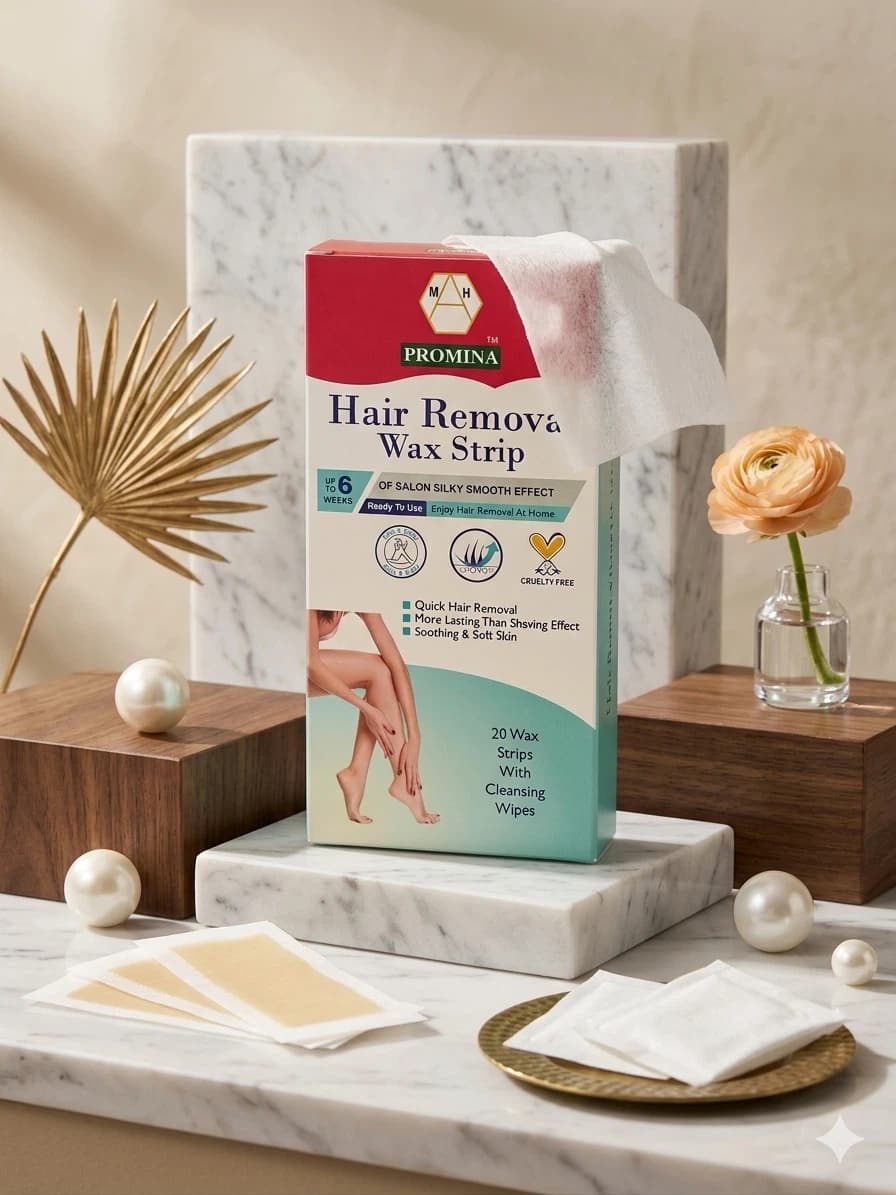 Promina Hair Removal Wax Strips – Ready to Use | Long Lasting Smooth Skin | Easy Home Waxing Kit (20 Strips + Wipes)