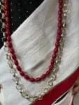 Girl Newari Traditional Saree Set Bhoto And Readymade Saree Patuki With Red Boarder Muga Red Mala Silver Plated Jyapu Shikhaa Sachika For Hair Bond Gold Plated Ear Ring Makasi Gold Plated Nyapu Shikhaa Silver Plated Kale