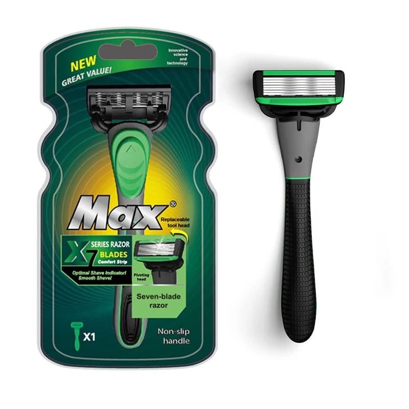 MAX RAZOR 7 Blade Shaving Razor with Rubber Handle | Shaving Razor | Shaving Razor for MEN