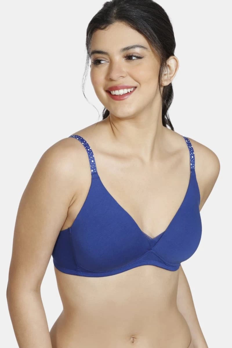 Zivame Star Strap Padded Non-Wired 3/4th Coverage T-Shirt Bra - Sodalite Blue