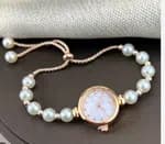 Luxury Pearl Bracelet Watch For Women Rose Gold Case Elegant Quartz Wristwatch With Adjustable Drawstring