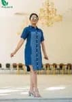 Fuloo's Cali Blue Solid Denim Dress for Women.