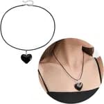 Trendy Black Stone Heart Charm Neckpiece