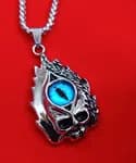 Retro Gothic Blue Evil Eye Protection Pendant Necklace for Men Stainless Steel Punk Dragon Flame Skull Chain
