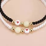 2 Pcs/Set Glow in the Dark Heart Braided Rope Couple Bracelets - Adjustable Matching Relationship Jewelry Gift