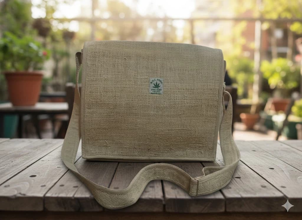 Handmade Hemp & Cotton Messenger Bag - Eco-Friendly Laptop & File Bag - Made in Nepal (36x30x6 cm)
