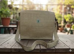 Handmade Hemp & Cotton Messenger Bag - Eco-Friendly Laptop & File Bag - Made in Nepal (36x30x6 cm)