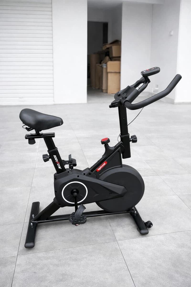 Exercise Spin Bike | Red/Black Seat Adjustable Exercise Spin Bike With Tension Adjustable | Lcd Display Spin Exercise Bike 100KG