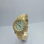 stainless steel round dial golden colour waterproof watch for women