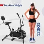 BODy GYM Dual Action Air Bike/Exercise Bike for Home |Gym Cycle for Workout With Adjustable Cushioned Seat | Non-Slip Pedals | Moving Handles Black Gym Bike, Max user weight 120 KG