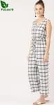 FuLoo's White & Black Check Jumpsuit for Women