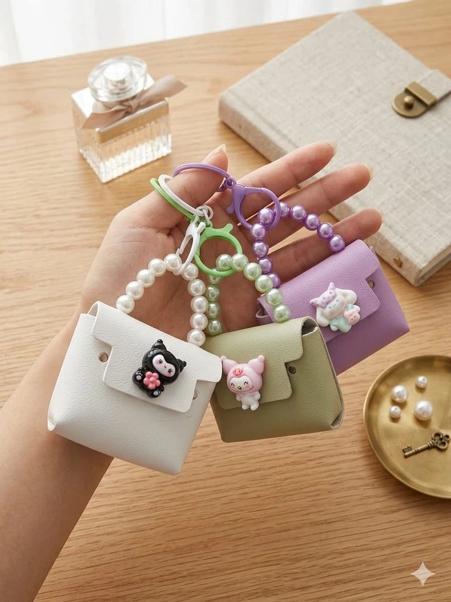1pc Mini Bag Keychain, PU Leather Bag Charm, Macaron Multi-Color Mini Coin Purse, DIY Wallet Making
