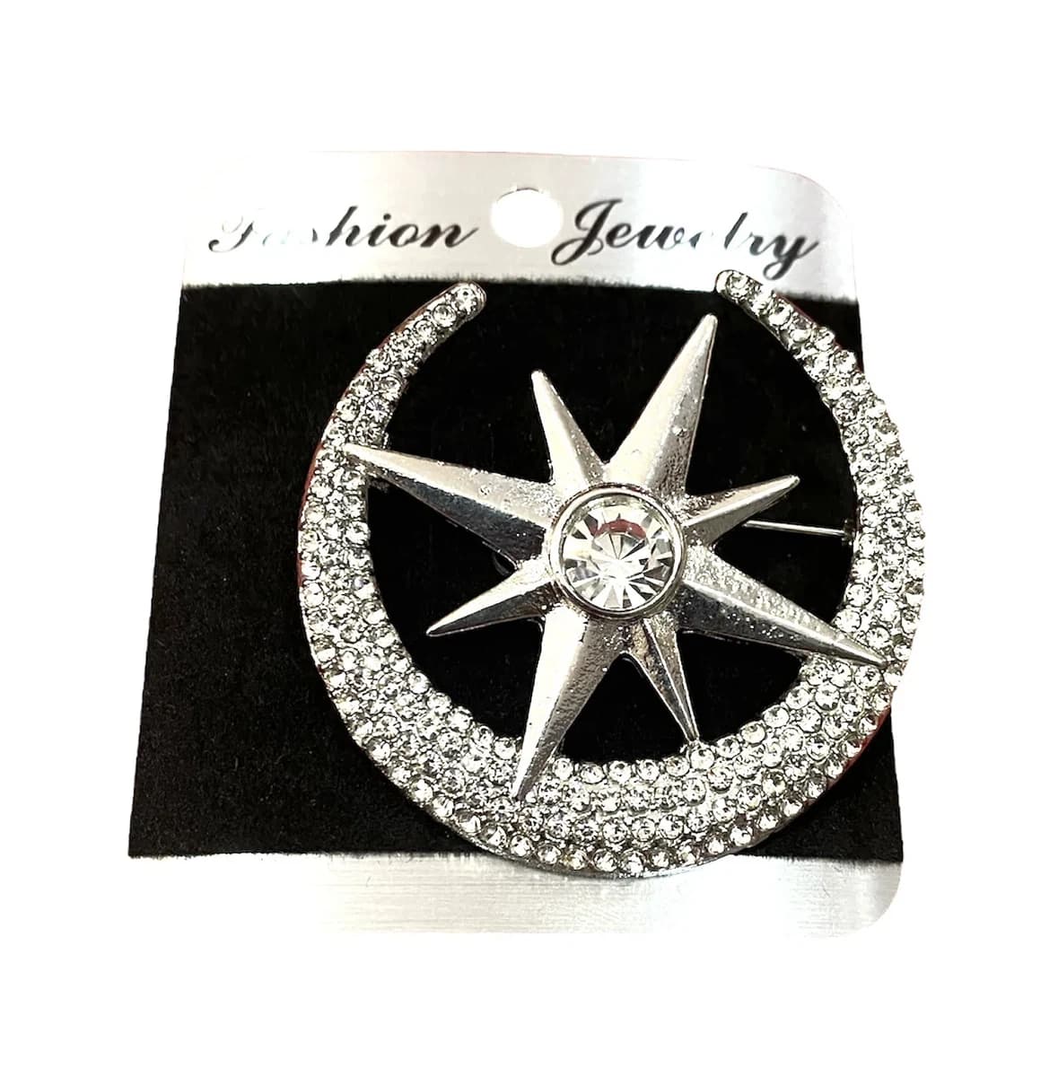 Middle Star New Moon Design American Diamond Brooch/Pin For Saree And Coat-1 Pcs