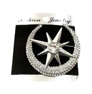 Middle Star New Moon Design American Diamond Brooch/Pin For Saree And Coat-1 Pcs