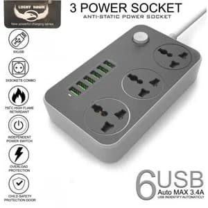Lucky Hawk USB Port Auto Max 3.4A + 3 Anti-Static Power Socket Extension Power Cord 3 Socket Extension Boards  (2 m, With USB Port)