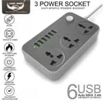 Lucky Hawk USB Port Auto Max 3.4A + 3 Anti-Static Power Socket Extension Power Cord 3 Socket Extension Boards  (2 m, With USB Port)