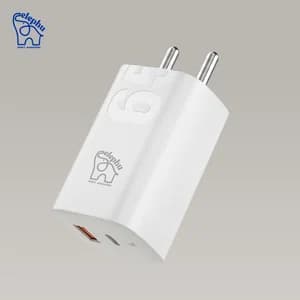 Elephu ep-65U| Super-Fast Charger| Dual Port (Type C and USB) | Type C To C Fast Cable Included|