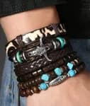 Men 6 Leather Multistrand Bracelet