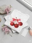 \"Fashion Cherry Print Crew Neck T-shirt Y2K Long Sleeve Tight Fit Crop Top\"