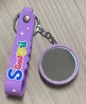 Kawaii Kuromi Purple Keychain Set - Cute Silicone Cartoon Keyring with Mini Pocket Mirror & Wrist Strap Bag Charm Gift for Girls