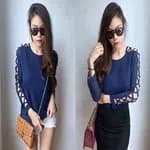 Shoulder full Sleeves Cross Chiffon Stylish & Chic Plain Tops