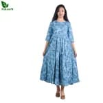 Fuloo's Sky Blue Rayon Anarkali Printed Kurti