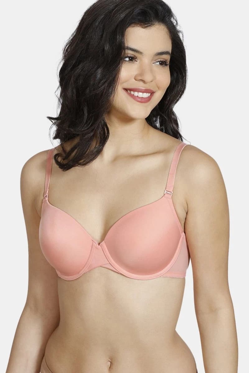 Zivame Beautiful Basics Padded Wired 3/4th Coverage T-Shirt Bra-Desert Flower