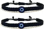 1Pcs Unisex Black Braided Thread Evil Eye Bracelet - Handmade Adjustable Nazar Protection Charm Wristband for Men, Women & Couples