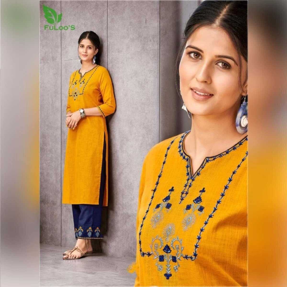 FuLoo's Prestige Pure Cotton Pattern Designer Embroidered Kurti for Women #03
