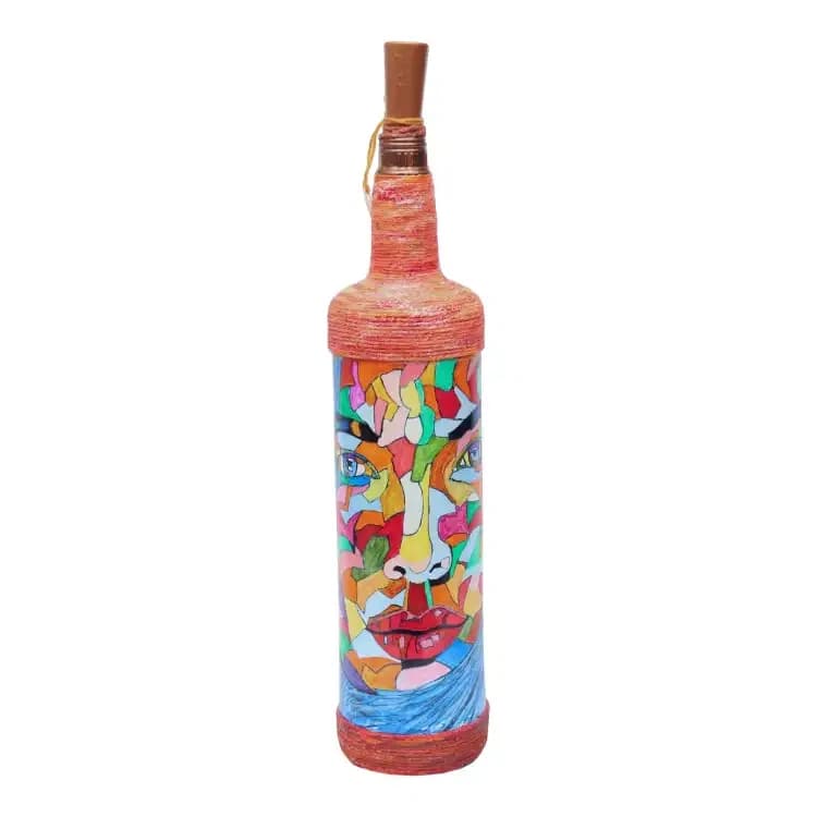 Psydelic Face Printed Handmade Craft Bottle With Light Lamp