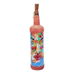 Psydelic Face Printed Handmade Craft Bottle With Light Lamp