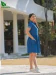 Fuloo's Lima Blue Solid Denim Dress for Women.