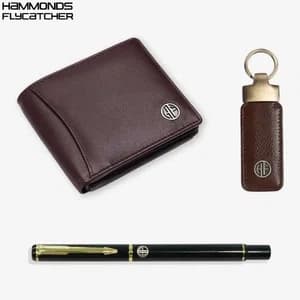 Hammonds Flycatcher Genuine Leather Wallet Combo Gift Sets Wallets Pen and Key Ring For Men