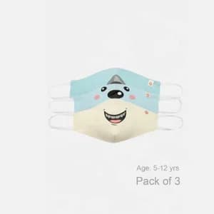 Zivame Kids Reusable 2 Layer Antiviral Knit Cotton Face Mask (Pack Of 3) - Lt Blue Dk Blue Yellow Pt