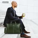HAMMONDS FLYCATCHER Genuine Leather Office Bag for Men, 15.6 Inch Laptop Bag, Professional Leather Bag, Adjustable Straps, Multiple Compartments  - Croc Olive Green