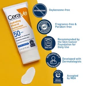 CeraVe Face Sunscreen SPF 50 (75ml) - 100% Mineral Filter with Ceramides & Niacinamide - Fragrance-Free