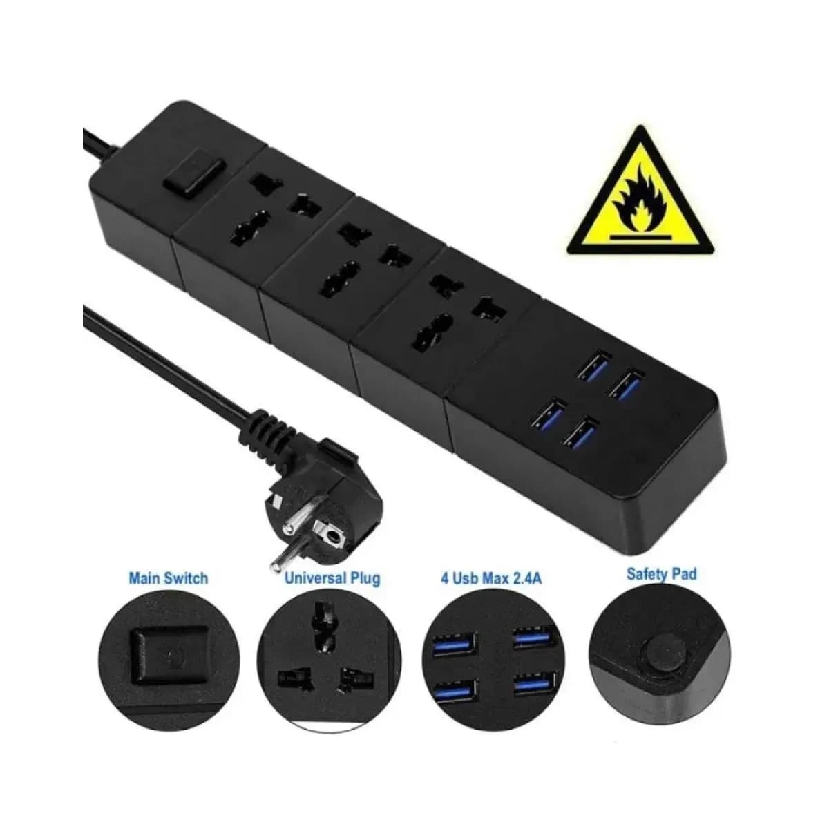 Lucky Hawk T18 2M Power Strip Stop3 Power Socket 4 USB Port