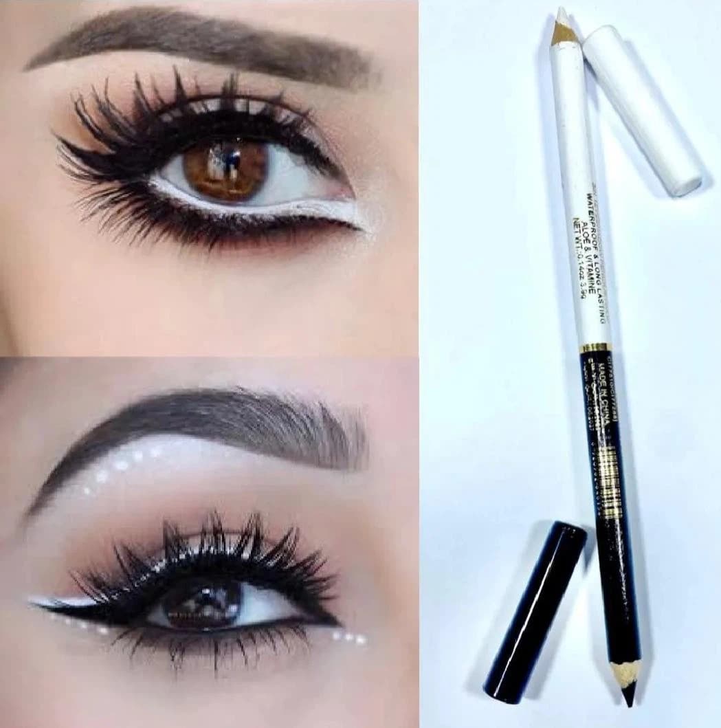 2Piece 2 in 1 Professional Black & White Eyeliner Pencil Makeup Eye Liner Waterproof Long Lasting Kajal