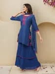 🌼Navy blue PURE COTTON embroidered kurta with layered sharara set🌼
