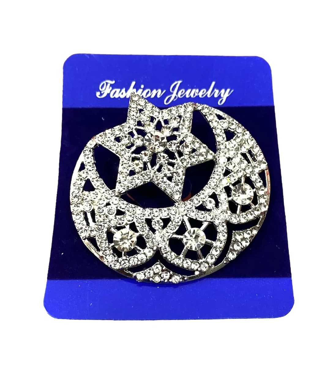 Big Star Moon Design American Diamond Brooch/Pin For Saree And Coat -1