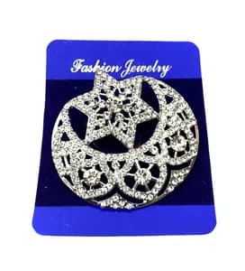 Big Star Moon Design American Diamond Brooch/Pin For Saree And Coat -1