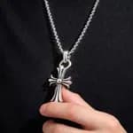 Chrome Hearts Inspired Vintage Silver Cross Pendant Necklace - Premium Stainless Steel Retro Gothic Chain Punk Hip Hop Jewelry for Men & Boys